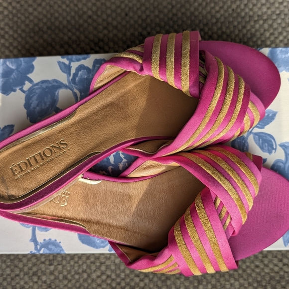 Sezane Editions Mules Miranda Pink & Gold Slides Sz8 With Box - Picture 10 of 10